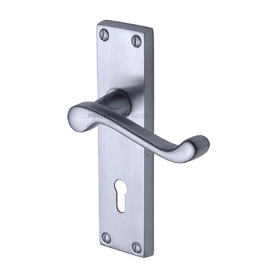 M Marcus Project Hardware Malvern Design Door Handles On Backplate, Satin Chrome - PR600-SC (sold in pairs) LOCK (WITH KEYHOLE)