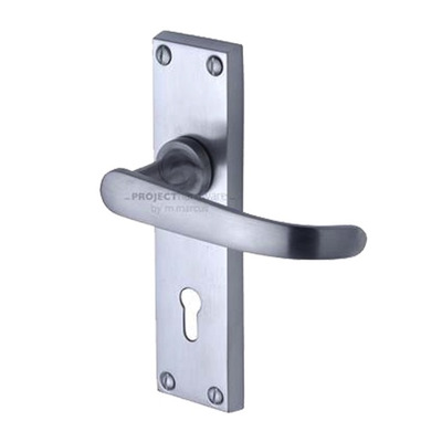 M Marcus Project Hardware Avon Design Door Handles On Backplate, Satin Chrome - PR900-SC (sold in pairs) LOCK (WITH KEYHOLE)
