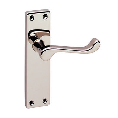 Urfic Victorian Scroll Traditional Range Door Handles On Backplate, Polished Nickel - 100-325-04 (sold in pairs) SHORT LATCH (118mm)