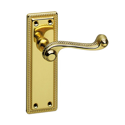 Urfic Georgian Traditional Range Door Handles On Backplate, Polished Brass - 30-305-01 (sold in pairs) LOCK (WITH KEYHOLE)