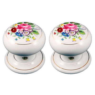 Chatsworth Floral Porcelain Mortice Door Knobs, Floral Chintz - BUL602-7-FLCH (sold in pairs) PORCELAIN FLORAL CHINTZ MORTICE KNOB
