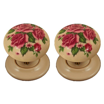 Chatsworth Floral Porcelain Mortice Door Knobs, Stourbridge Rose - BUL602-7-STO (sold in pairs) PORCELAIN STOURBRIDGE ROSE MORTICE KNOB
