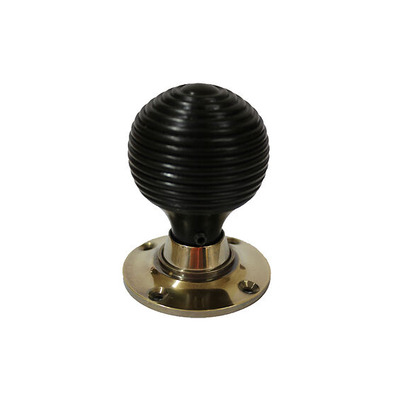 Chatsworth Beehive Black Wood Mortice Door Knobs, Aged Brass Backplate - BUL405-2PAB-BLK (sold in pairs) BLACK WITH AGED BRASS BACKPLATE
