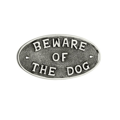 Spira Brass Door Plate Beware Of The Dog (175mm x 90mm), Polished Nickel - SB5205PN POLISHED NICKEL