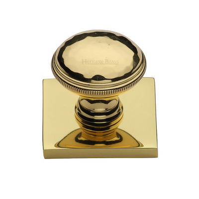 Heritage Brass Diamond Cut Cabinet Knob With Square Backplate (31mm Knob, 38mm Base), Polished Brass - SQ4545-PB POLISHED BRASS - 32mm