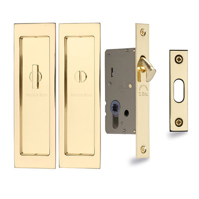 Heritage Brass Flush Handle Sliding Door Privacy Set, Polished Brass - C1877-PB POLISHED BRASS