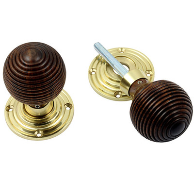 Prima Rosewood Reeded Un-Sprung Rim/Mortice Door Knob (57mm Diameter), Polished Brass - PB2036 (sold in pairs) POLISHED BRASS