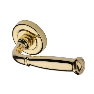 Heritage Brass Lincoln Design Door Handles On Round Rose, Polished Brass - V1938-PB (sold in pairs) POLISHED BRASS