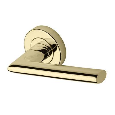 Heritage Brass Admiralty Design Door Handles On Round Rose, Polished Brass - V2355-PB (sold in pairs) POLISHED BRASS