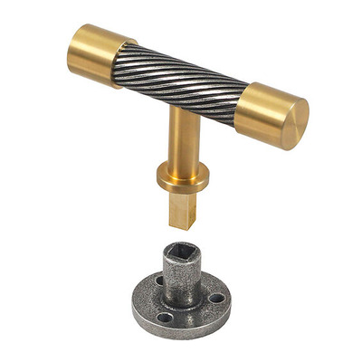 Finesse Immix Spiral Anti Rotation T-Bar Cabinet Knob (70mm Length), Antique Gold - IMX3008-G ANTIQUE GOLD