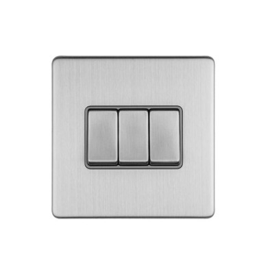 Carlisle Brass Eurolite Concealed 3mm 3 Gang Switch, Satin Stainless Steel With Grey Trim - ECSS3SWG SATIN STAINLESS STEEL - GREY TRIM