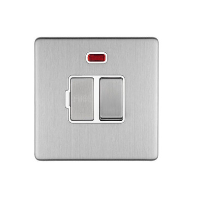 Carlisle Brass Eurolite Enhance Decorative 13 Amp DP Switched Fuse Spur With Neon Indicator, Satin Stainless Steel With White Trim - ECSSSWFNW SATIN STAINLESS STEEL - WHITE TRIM