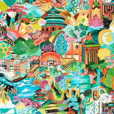 Harlequin Journey of Discovery Wallpaper Ionian Blue / Harissa Red / Emerald Green HQN3112919
