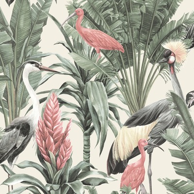 World of Wallpaper Manu Tropical Birds Wallpaper Cream AF0020