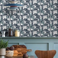 Image of Travelogue Collection Emma's Apartment Wallpaper High Tide Teal and Zinc Mini Moderns MMTLG06HT