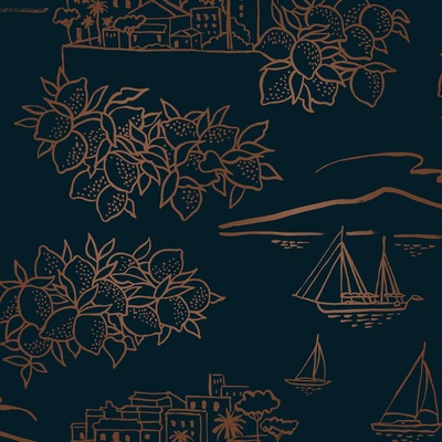 Travelogue Collection Limoneto Wallpaper Midnight Blue and Copper Mini Moderns MMTLG04MI
