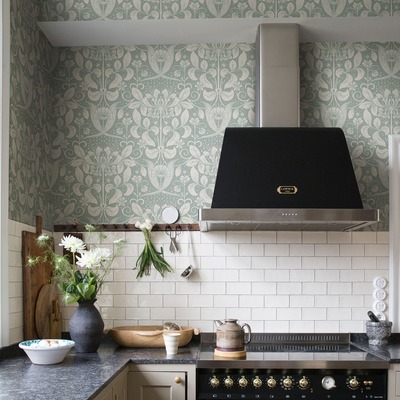Hjarterum Berit Arts and Crafts Inspired Wallpaper Blue Galerie 83129
