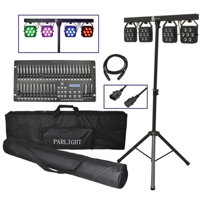 Stage Lighting Kit with 4 Pre-Wired LED Pars, DMX Controller & Stands