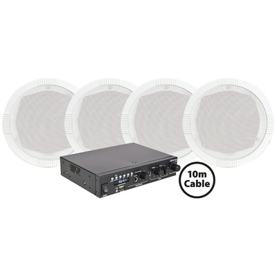 Background Music System with 4 Speakers & Bluetooth Amp/Media Player