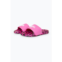 Image of Hype Girls Multi Pink Leopard Script Sliders - JNR04