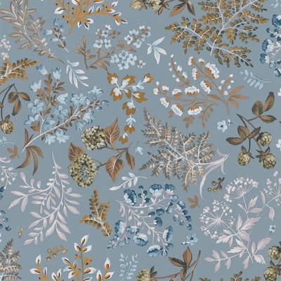 Abode Cottage Floral Leaves Wallpaper Duck Egg / Multi Erismann 05552-43
