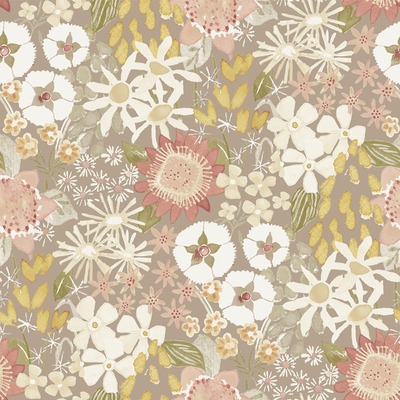 Karina Wildflower Garden Vinyl Wallpaper Natural / Pink Fine Decor FD26521
