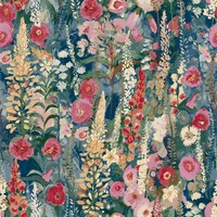 Delphinium Floral Forest Textured Vinyl Wallpaper Blue / Pink Grandeco A74602