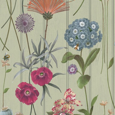 Botanist Wood Panel Wallpaper Sage Green / Multi Belgravia 4773
