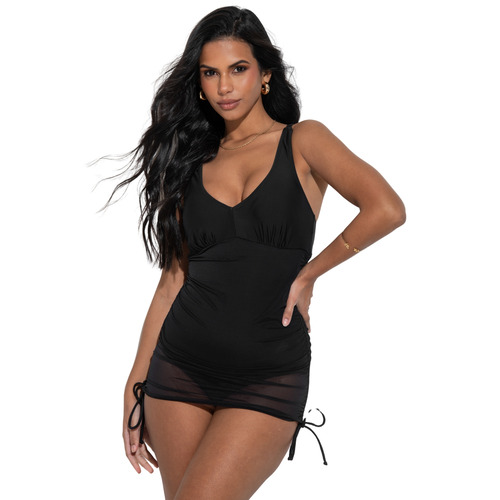 Pour Moi Dubai Adjustable Tummy Control Skirted Swimsuit - Black