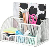 EXERZ Desk Organiser with 7 Compartments -Mesh Desk Tidy Caddy – White