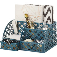 EXERZ Desk Organiser with 7 Compartments -Mesh Desk Tidy Caddy – Aegean Blue