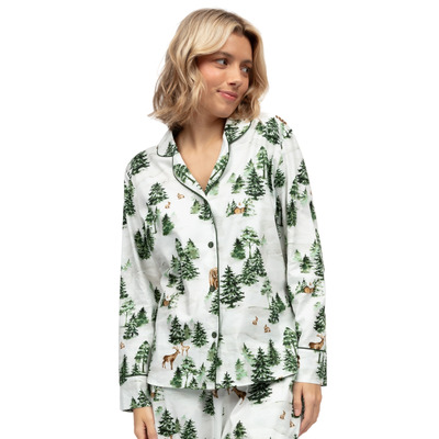 Cyberjammies Fern Alpine Print Pyjama Top - Olive Green Mix - L - 14
