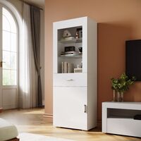 ELEGANT White Gloss Sideboards Cupboard Tall Display Cabinet Unit with LED Lights