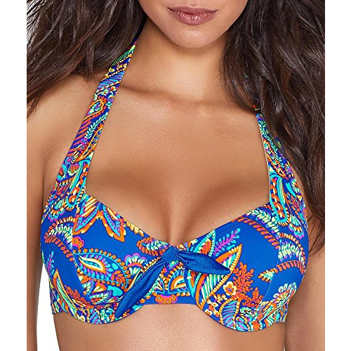 Pour Moi Amalfi Underwired Halter Balcony Bikini Top - Blue