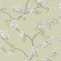 Cherry Blossom Wallpaper Sage Green / Heather Holden 14210