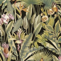 Zanzibar Tropical Heavyweight Vinyl Wallpaper Green / Black Rasch 400006