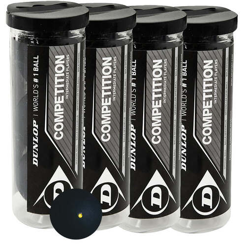 Dunlop Competition Squash Balls- 1 dozen (4 x3 Ball Tube)