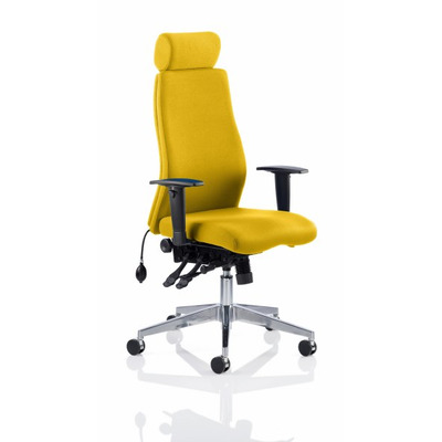 Onyx Posture Chair with Headrest Senna Yelllow Fabric