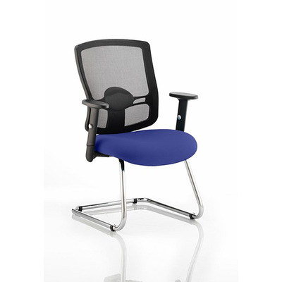 Portland Cantilever Visitor Chair Stevia Blue fabric seat