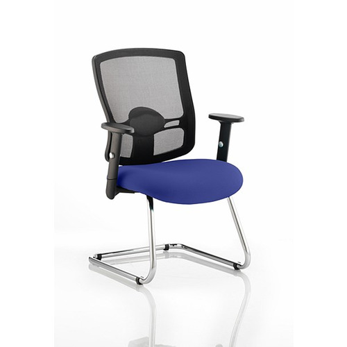 Portland Cantilever Visitor Chair Stevia Blue fabric seat