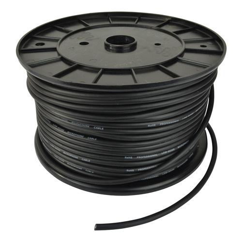 Microphone Cable, Low Noise, Flexible Black, 100m Roll