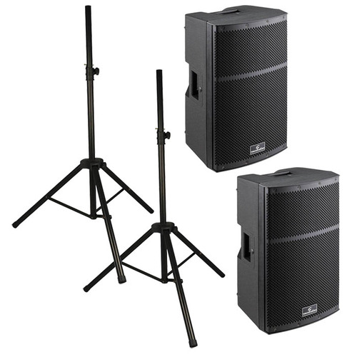 12" 2000w Active Speaker, Set of Two with Stands