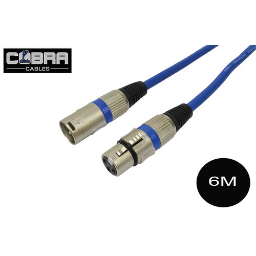 XLR Mic Audio Cable 6 Metre Long Lead - Soft Blue Cable Metal Plugs