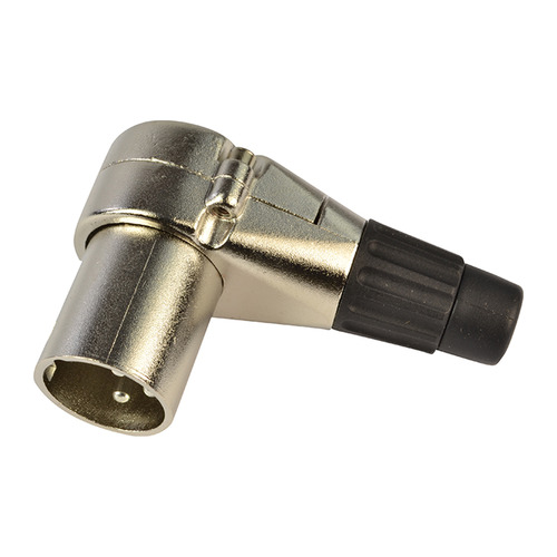 Male XLR Connector With Right Angle Style. Strong Cable Grip, Metal Body