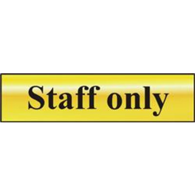 ASEC Staff Only 200mm x 50mm Gold Self Adhesive Sign - 1 Per Sheet
