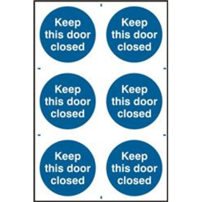 ASEC Keep This Door Closed 200mm x 300mm PVC Self Adhesive Sign - 6 Per Sheet