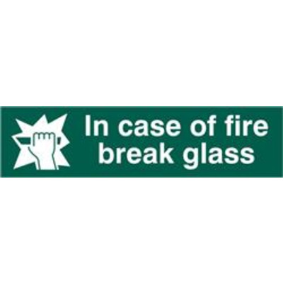 ASEC In Case Of Fire Break Glass 200mm x 50mm PVC Self Adhesive Sign. - 1 Per Sheet