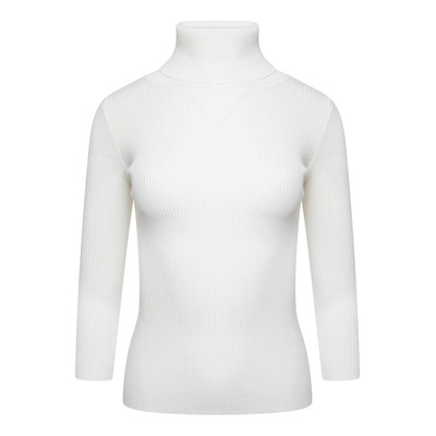 ROLL/POLO NECK RIBBED KNIT TOP - CREAM - M/L
