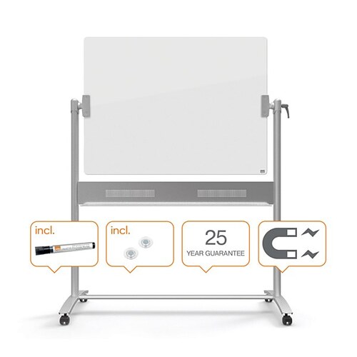 Nobo 1903943 Brilliant White Glass Mobile Noticeboard