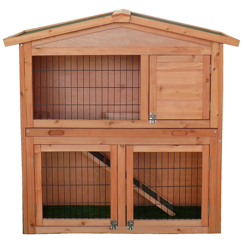 FSC&#174; 100% Certified Two Storey Pet Hutch with Play Area Natural Wood